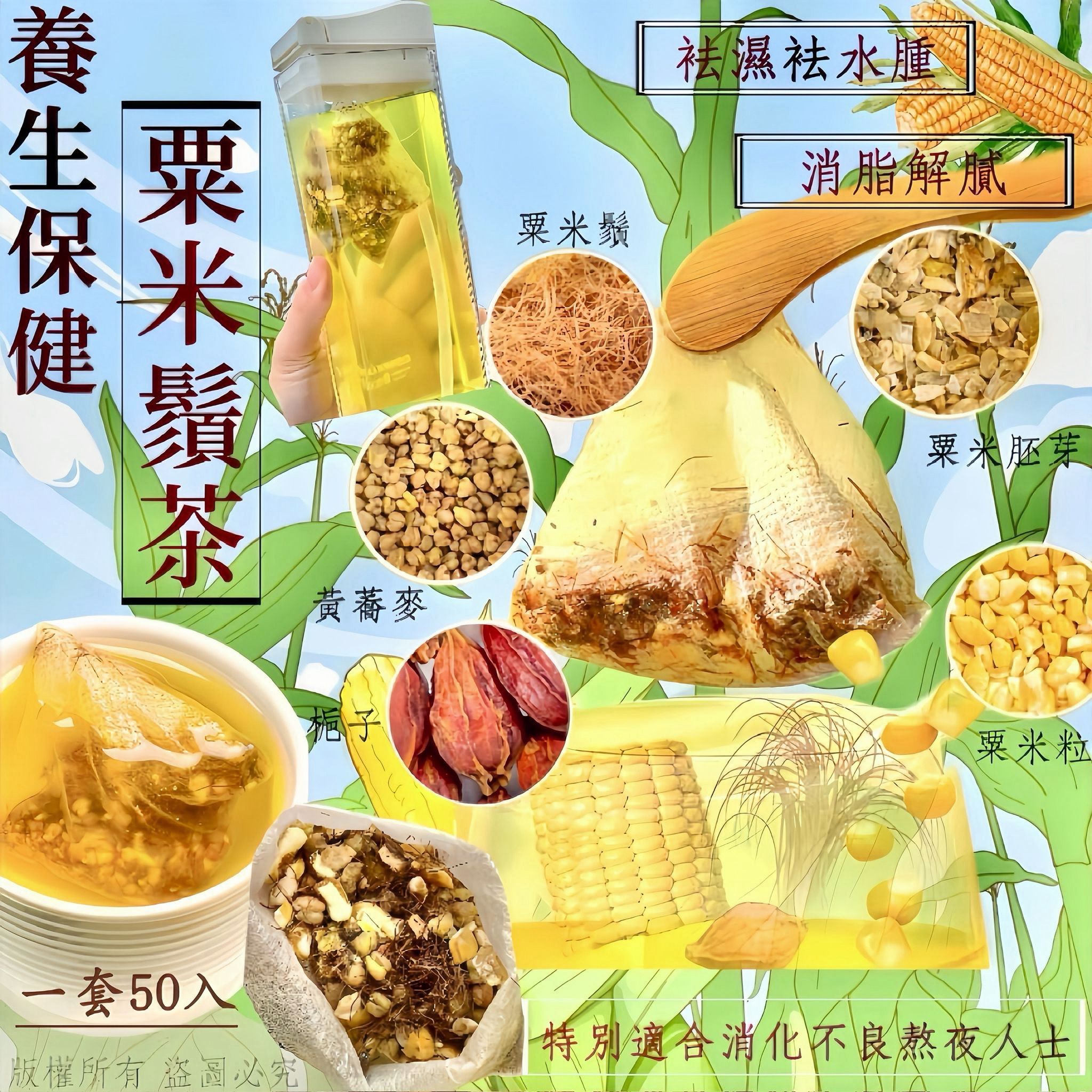 粟米鬚茶 一套50小包 袪水腫消脂解膩養生茶
Corn Silk Tea 50 Bags Natural Wellness Tea for Water Retention Relief