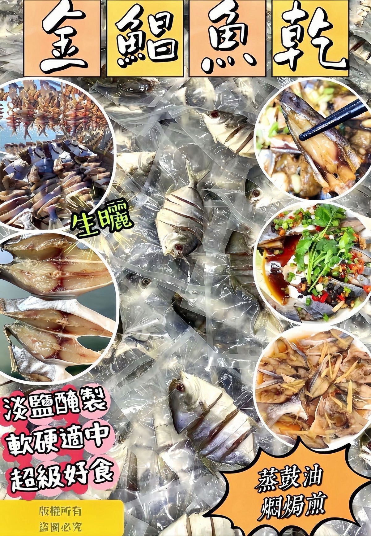 金鯧魚乾 1條 – 淡鹽醃製軟硬適中 蒸豉油燜焗煎海味食材
Dried Golden Pomfret Fish 1pc – Lightly Salted Seafood for Steaming, Braising & Pan-frying