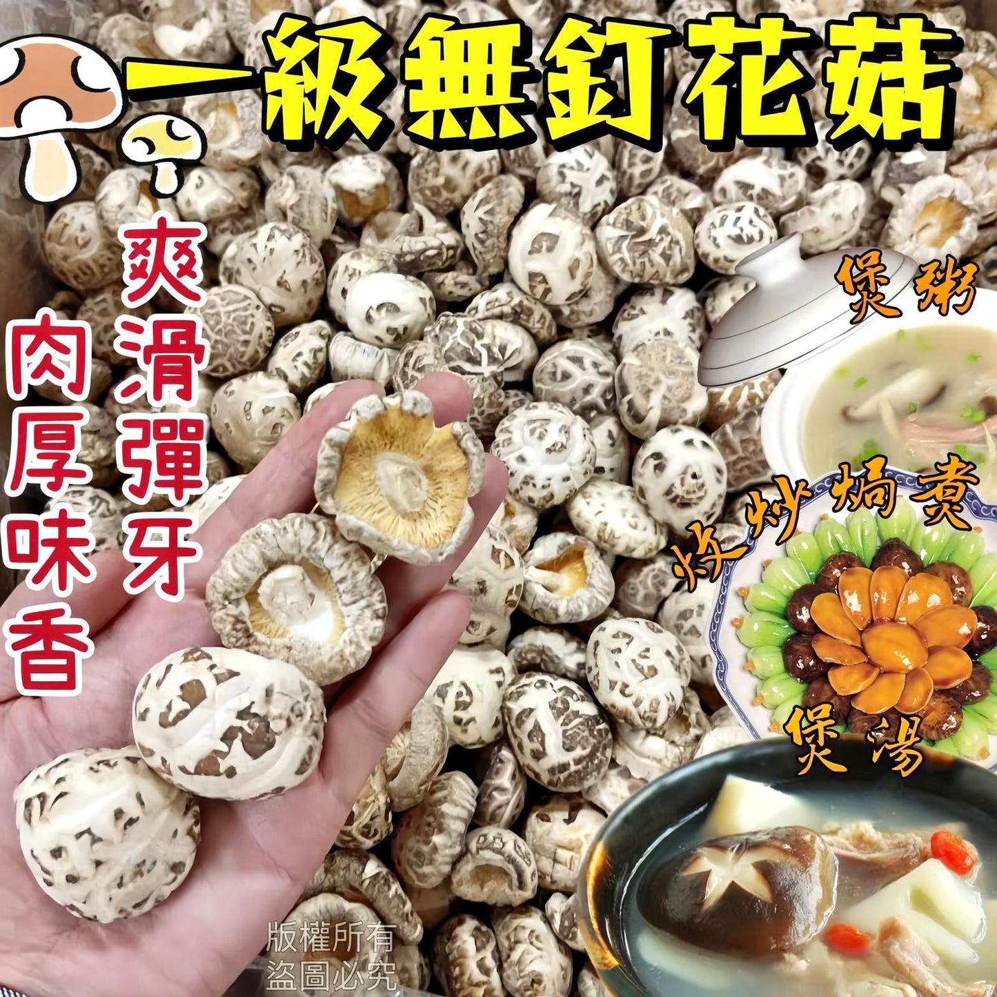 一級無釘花菇 600克 – 極品乾花菇，燜煮炒煲湯皆宜
Premium Dried Flower Mushroom 600g – High-Fibre Gourmet Mushroom for Soups & Stir-fries