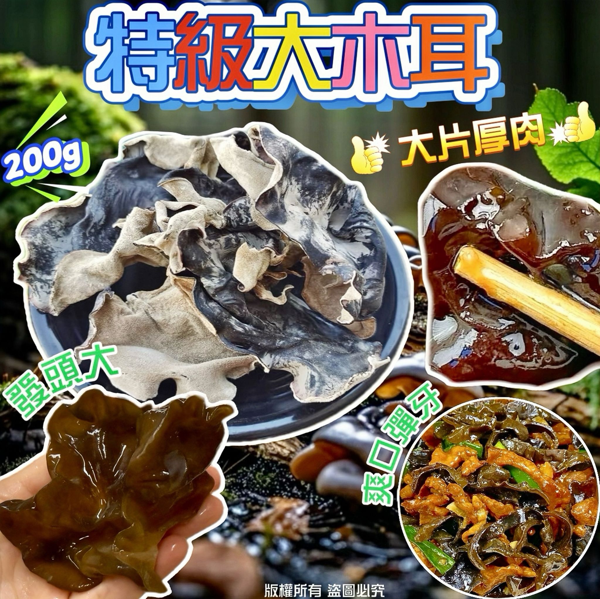 特級大木耳 200克 – 大片肉厚爽口彈牙豐富鈣鐵天然食療食材
Premium Large Black Fungus 200g – Thick & Crunchy Wood Ear Mushroom Rich in Calcium & Iron