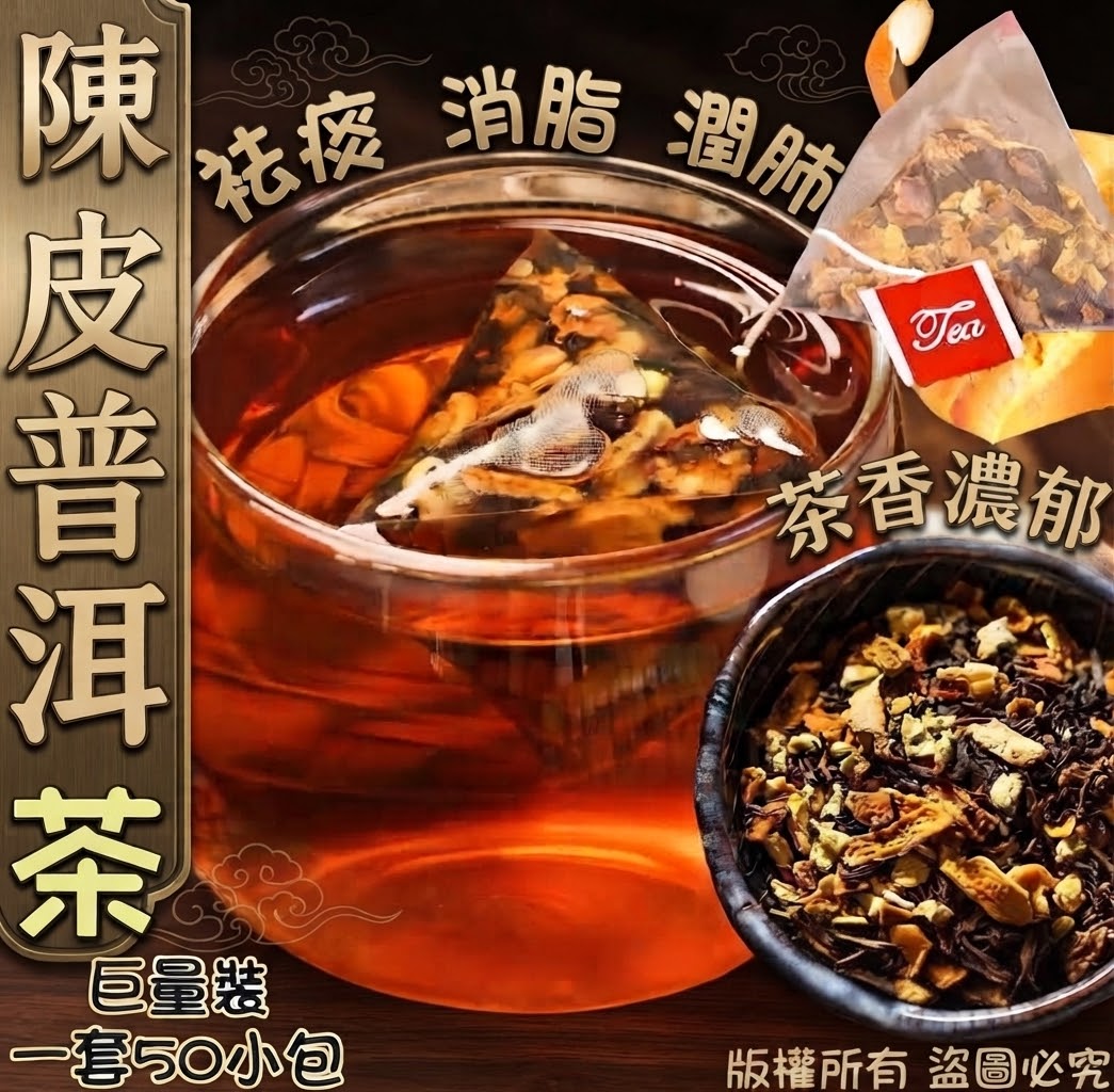 陳皮普洱茶 50包，香醇回甘的日常茶飲
Tangerine peel pu-erh tea, 50 tea bags, smooth and aromatic everyday tea